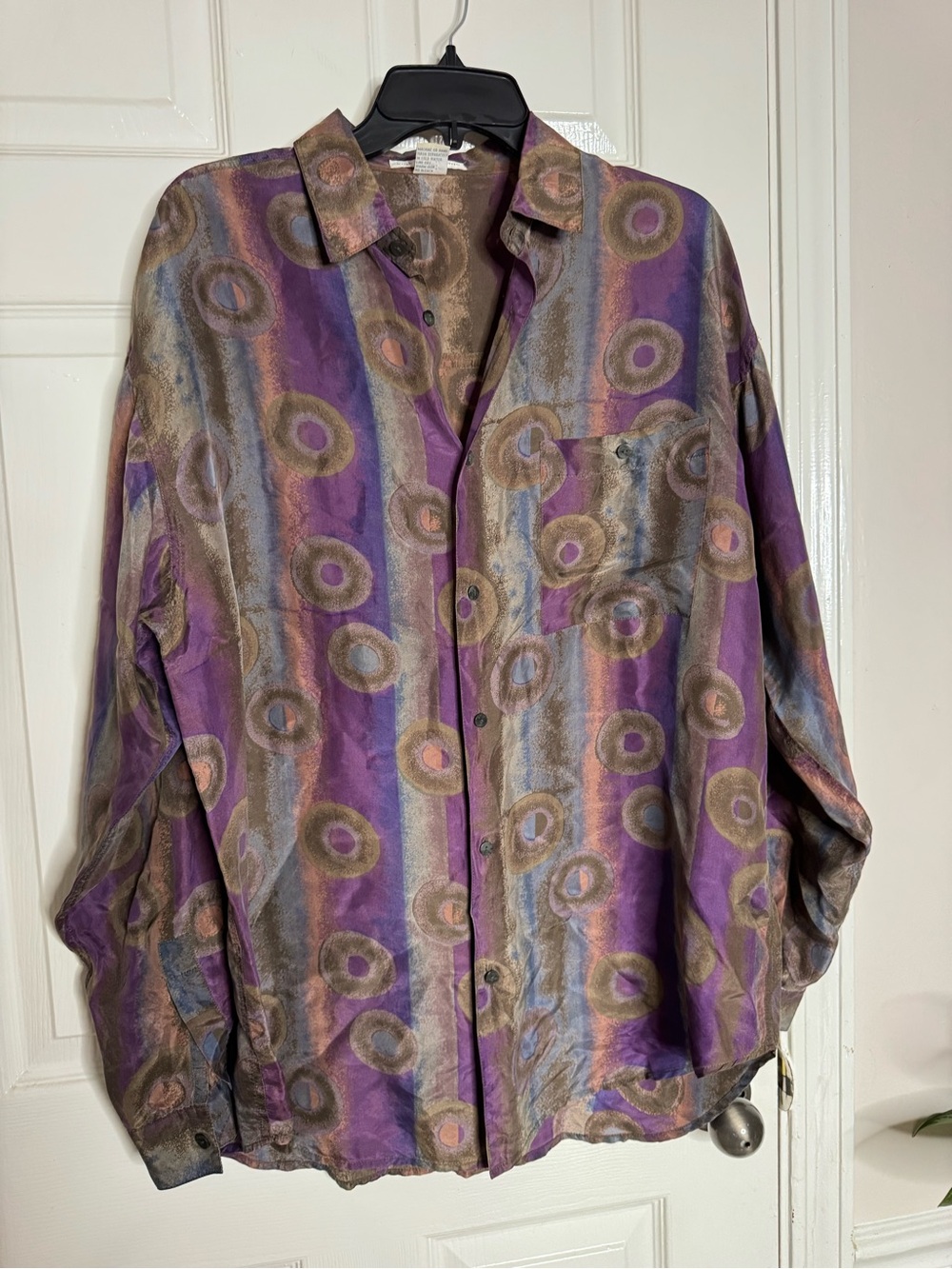 Relaxed Purple Patterned Button-Up Blouse